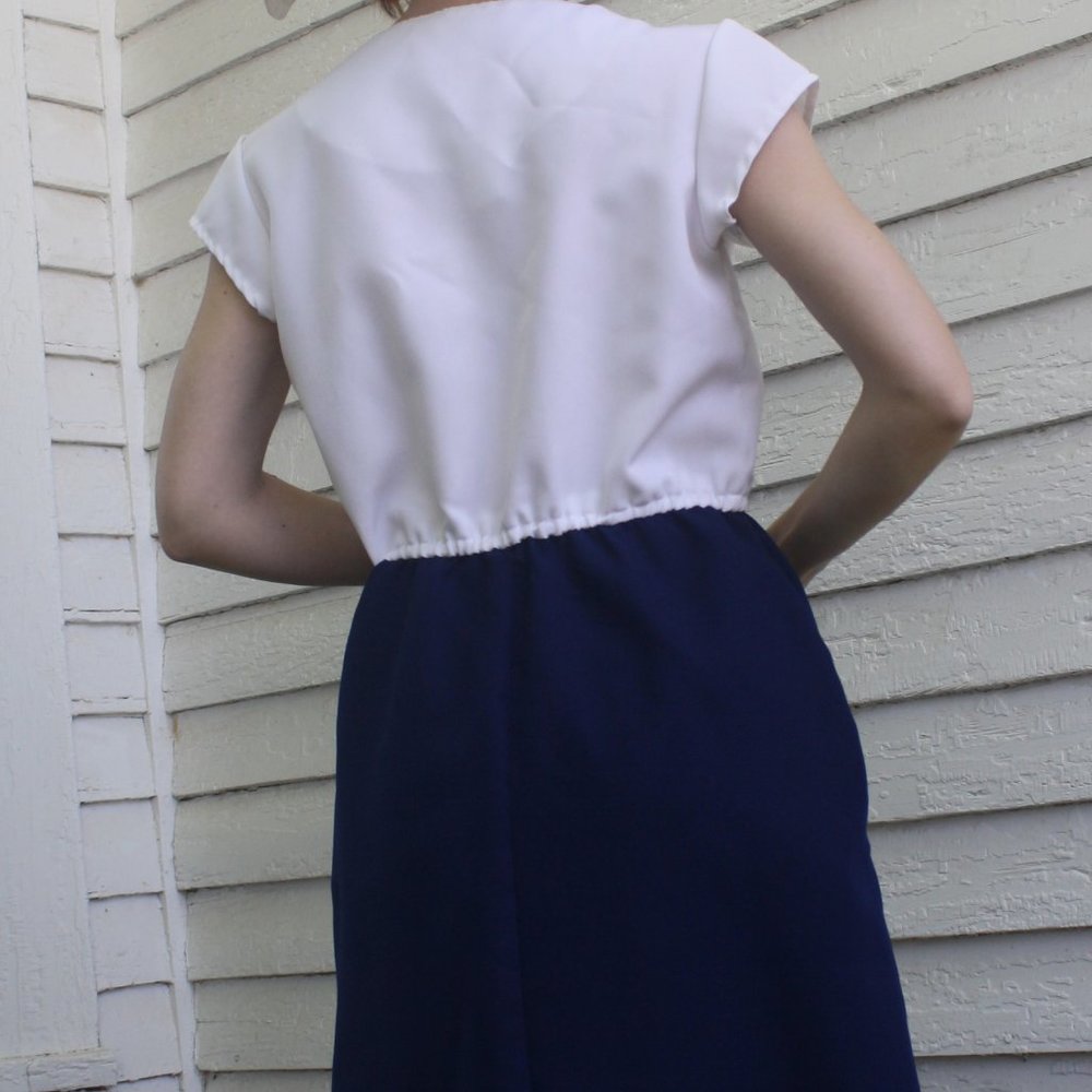 70s Blue White Day Dress S M Montgomery Ward Casual - Picture 5 of 10